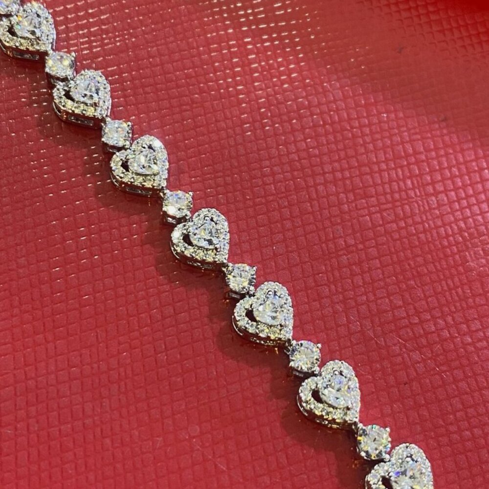 Women's Solid 925 Sterling Silver 7.5 Inch CZ Tennis Bracelet fancy /heart 1